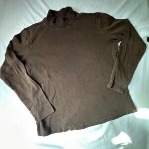 St John’s Bay Brown Mock Neck Long Sleeve Shirt 100% Cotton L GUC